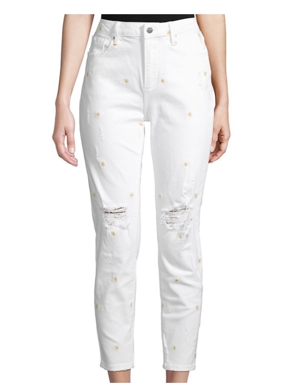 DRIFTWOOD Candace Crop Dizzy Daisy Embroidered White Skinny Jeans Size 29